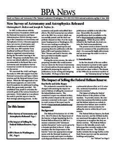 BPA NEWS  Board on Physics and Astronomy • The National Academies • Washington, DC •  • national-academies.org/bpa • June 2000 New Survey of Astronomy and Astrophysics Released Christopher F. McKee 