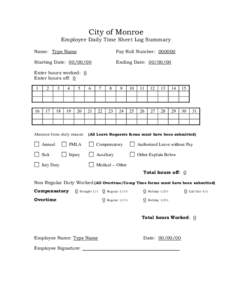 Microsoft Word - City of Monroe Employee Time Sheet Log Summary.doc