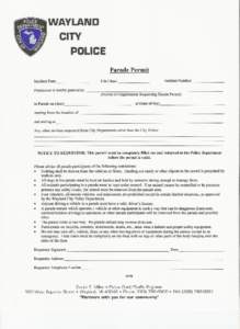 WAYLAND CITY POLICE Parade Permit File Class: