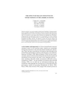 AMERICAN POLITICS RESEARCH / NOVEMBER 2001 Tolbert et al. / BALLOT INITIATIVES ON VOTER TURNOUT THE EFFECTS OF BALLOT INITIATIVES ON VOTER TURNOUT IN THE AMERICAN STATES CAROLINE J. TOLBERT