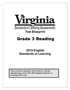 Test Blueprint  Grade 3 Reading 2010 English Standards of Learning