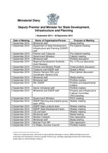 Minister diaries - Deputy Premier and Minister for State Development, Infrastrucutre and Planning