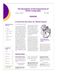 The Newsletter of the Department of Modern languages VOLUME 1, NUMBER 4 APRIL 2009