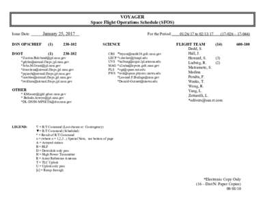 Space Flight Operations Schedule (SFOS) — January 25, 2017
