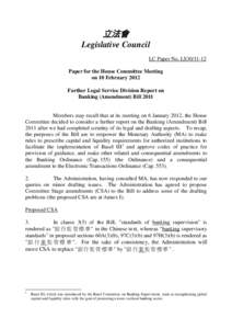 立法會 Legislative Council LC Paper No. LS30[removed]Paper for the House Committee Meeting on 10 February 2012 Further Legal Service Division Report on