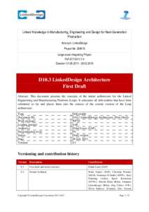 Linked Knowledge in Manufacturing, Engineering and Design for Next-Generation Production Acronym: LinkedDesign Project No: [removed]Large-scale Integrating Project FoF-ICT[removed]