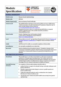 Module Specification GENERAL INFORMATION Module name  Human Genetic Epidemiology