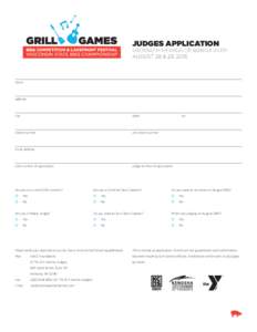 JUDGES APPLICATION Sanctioned by the Kansas City Barbeque Society AUGUST 28 & 29, 2015 name