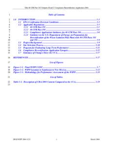 Title 40 CFR Part 191 Subparts B and C Compliance Recertification Application[removed]Table of Contents