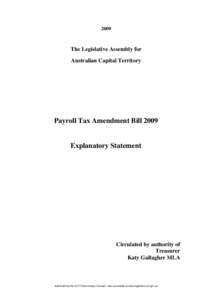 2009  The Legislative Assembly for Australian Capital Territory  Payroll Tax Amendment Bill 2009