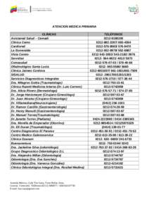 ATENCION MEDICA PRIMARIA CLÍNICAS Asistaned Salud – Cemadi Clínica Cemo Cardiored La Esmeralda