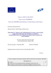 Project no. GOCE-CTProject acronym: ENSEMBLES Project title: ENSEMBLE-based Predictions of Climate Changes and their Impacts Instrument: Integrated Project Thematic Priority: Global Change and Ecosystems