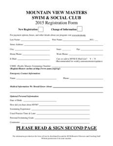 Registration Form for Mountain View Masters