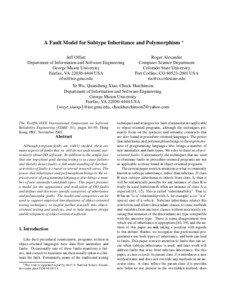 A Fault Model for Subtype Inheritance and Polymorphism  Jeff Offutt Department of Information and Software Engineering