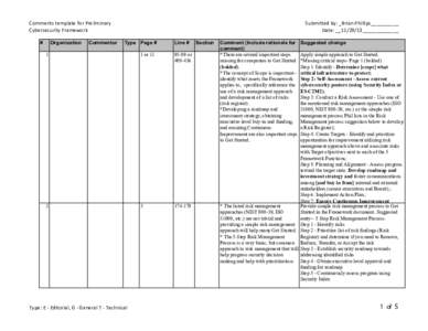 Comments template for Preliminary Cybersecurity Framework # Organization