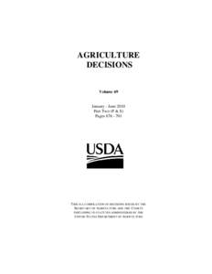 AGRICULTURE DECISIONS Volume 69  January - June 2010