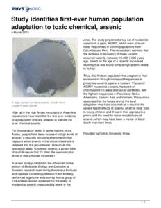 Study identifies first-ever human population adaptation to toxic chemical, arsenic