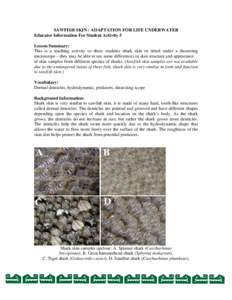 SAWFISH SKIN : ADAPTATION FOR LIFE UNDERWATER Educator Information For Student Activity 5 Lesson Summary: This is a teaching activity to show students shark skin in detail under a dissecting microscope – they may be ab