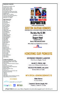 HONORARY COMMITTEE United States Senator John F. Kerry Governor Deval L. Patrick Mayor Thomas M. Menino Hon. Emmanuelle Dupiton, Consul General of Haiti