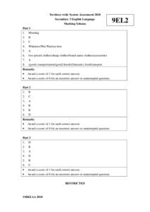 Territory-wide System Assessment 2010 Secondary 3 English Language Marking Scheme Part[removed].