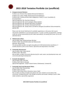 Tentative Portfolio List (unofficial) 1. Intergovernmental Relations Portfolio Lead: Rhonda Kirby (Quebec/Kahnawà:ke Relations) Portfolio Lead: Clinton Phillips (Kahnawà:ke/Canada Relations) Portfolio Lead: C