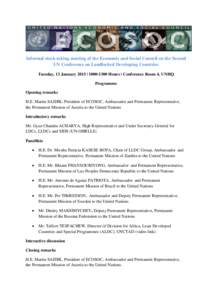 Informal stock-taking meeting of the Economic and Social Council on the Second UN Conference on Landlocked Developing Countries Tuesday, 13 January 2015 | [removed]Hours | Conference Room 4, UNHQ Programme Opening remar