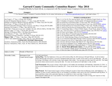Garrard County Community Committee Report – May 2014 Compiled Monthly by Karla Sefcak, in conjunction with The Garrard County Cooperative Extension Service Name