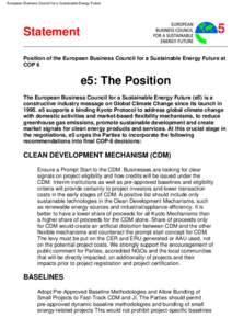 European Business Counsil for a Sustainable Energy Future  Statement Position of the European Business Council for a Sustainable Energy Future at COP 6