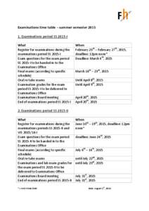 Examinations time table – summer semesterExaminations period SS 2015-I What Register for examinations during the examinations period SS 2015-I Exam questions for the exam period