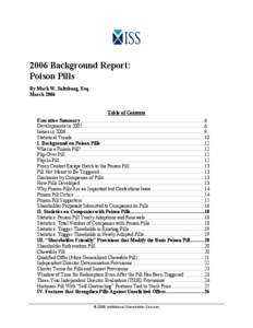 2006 Background Report: Poison Pills By Mark W. Saltzburg, Esq.