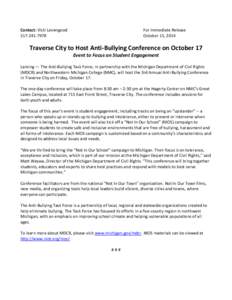 Traverse City to Host Anti-Bullying Conference on October 17