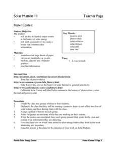 Solar Matters III  Teacher Page Poster Contest Student Objective