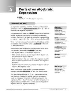 CHAPTER 8  A Parts of an Algebraic Expression