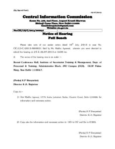(By Speed Post[removed]Central Information Commission Room No. 308, 2nd Floor, August Kranti Bhawan Bhikaji Cama Place, New Delhi[removed]