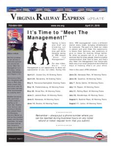 VIRGINIA RAILWAY EXPRESS[removed]www.vre.org  UPDATE