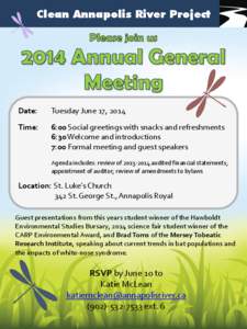 Clean Annapolis River Project  Date: Tuesday June 17, 2014