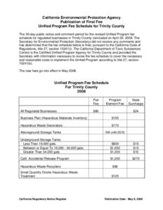 Unified Program Fee Schedule for Trinity County