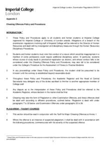 Imperial College London, Examination Regulations[removed]    Appendix 3 Cheating Offences Policy and Procedures