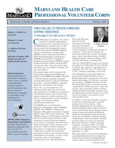 MARYLAND HEALTH CARE PROFESSIONAL VOLUNTEER CORPS Department of Health and Mental Hygiene Robert L. Ehrlich, Jr. Governor