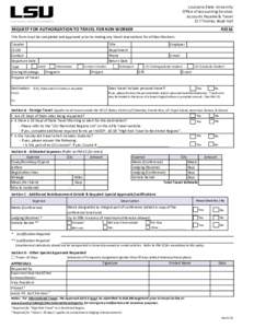 Louisiana State University Office of Accounting Services Accounts Payable & Travel 217 Thomas Boyd Hall  REQUEST FOR AUTHORIZATION TO TRAVEL FOR NON WORKER