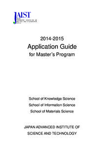 Application Guide for Master’s Program  School of Knowledge Science