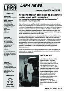 LARA NEWS incorporating MFU MATTERS CONTACTS: David Kersey Motor Sports Development Officer