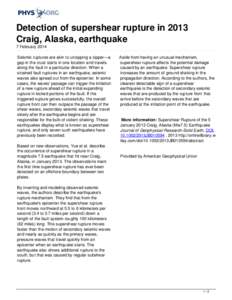 Detection of supershear rupture in 2013 Craig, Alaska, earthquake
