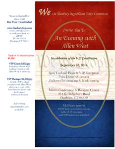 Space is limited for this event! Buy Your Ticket today! www.DanburyGop.com email: [removed] or mail your check to: