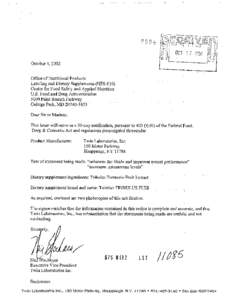 October 4,2002 Office of Nutritional Products Labeling and Dietary Supplements (Hl%=‘g10) Center for Food Safety and Applied Nutrition U.S. Food and Drug Administration[removed]Paint Branch Parkway