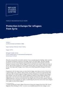 FORCED MIGRATION POLICY NOTE  Protection in Europe for refugees from Syria  Authors