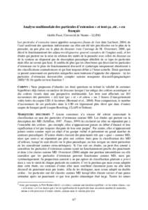 Analyse multimodale des particules d’extension « et tout ça, etc. » en français Gaëlle Ferré, Université de Nantes – LLING Les particules d’extension (aussi appelées marqueurs finaux de liste dans Lacheret,