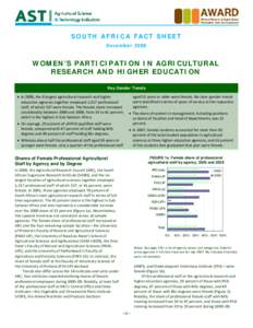 SOUTH AFRICA FACT SHEET December 2008  WOMEN’S PARTICIPATION IN AGRICULTURAL RESEARCH AND HIGHER EDUCATION Key Gender Trends