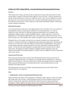 Guidance for USDA’s Rating Officials - Assessing Individual and Organizational Performance Overview: USDA prides itself as being a performance driven organization focusing on the achievement of results and providing a 