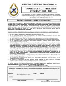 BLACK GOLD REGIONAL DIVISION NO. 18  NOTICE OF ACTIVITIES and CONSENT[removed]you 2010